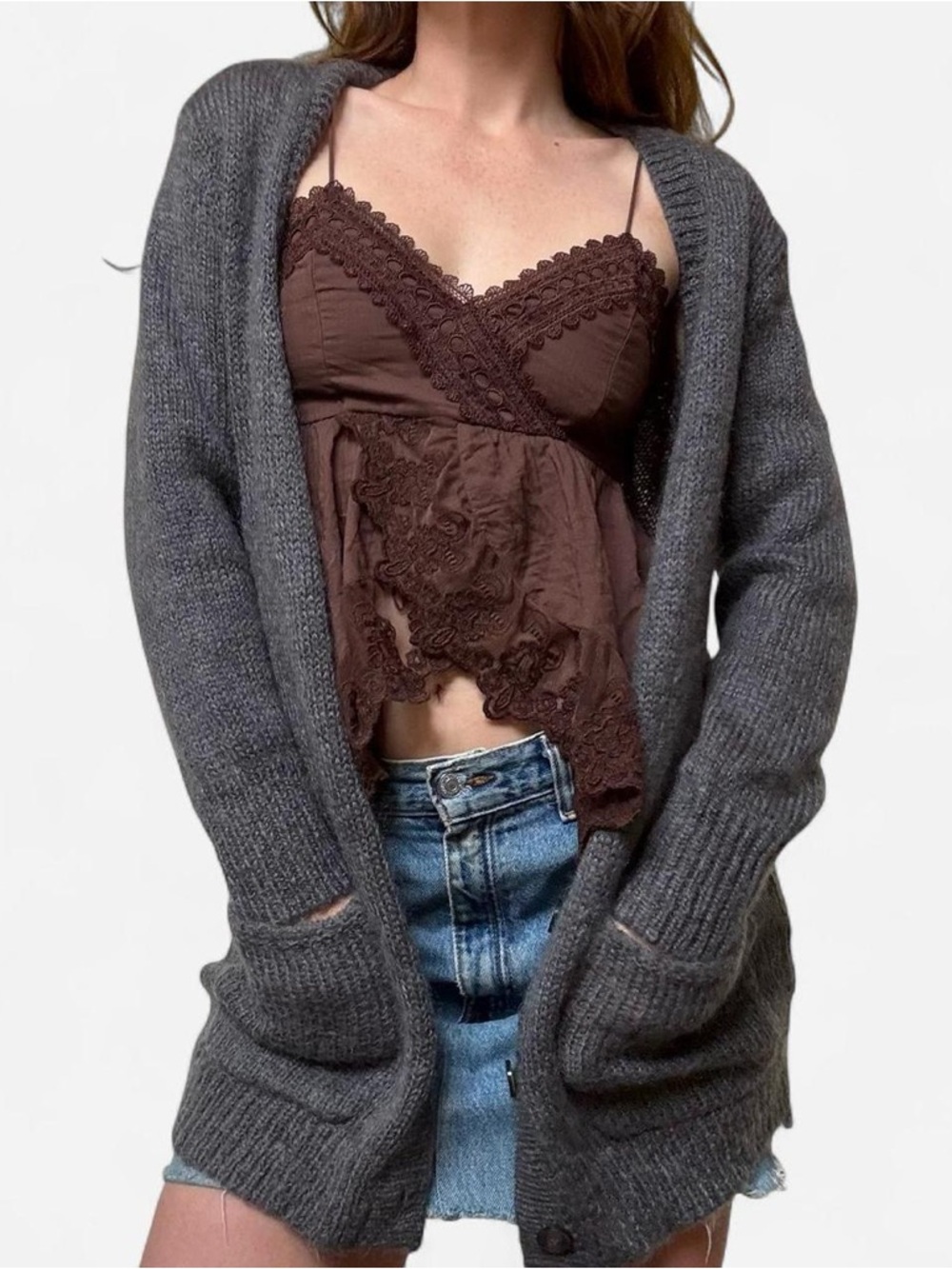 Ann Taylor grey mohair long cardigan